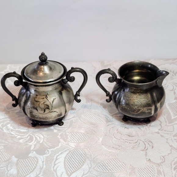 Set Of 4×silver plated sugar and creamer set. By Van Bergh Rochester NY. - Picture 6 of 15